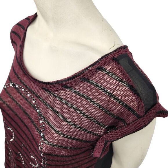 Bongo Sheer Top Short Sleeve Juniors Medium Purple Black Stud Skull Chiffon Back - Picture 3 of 11